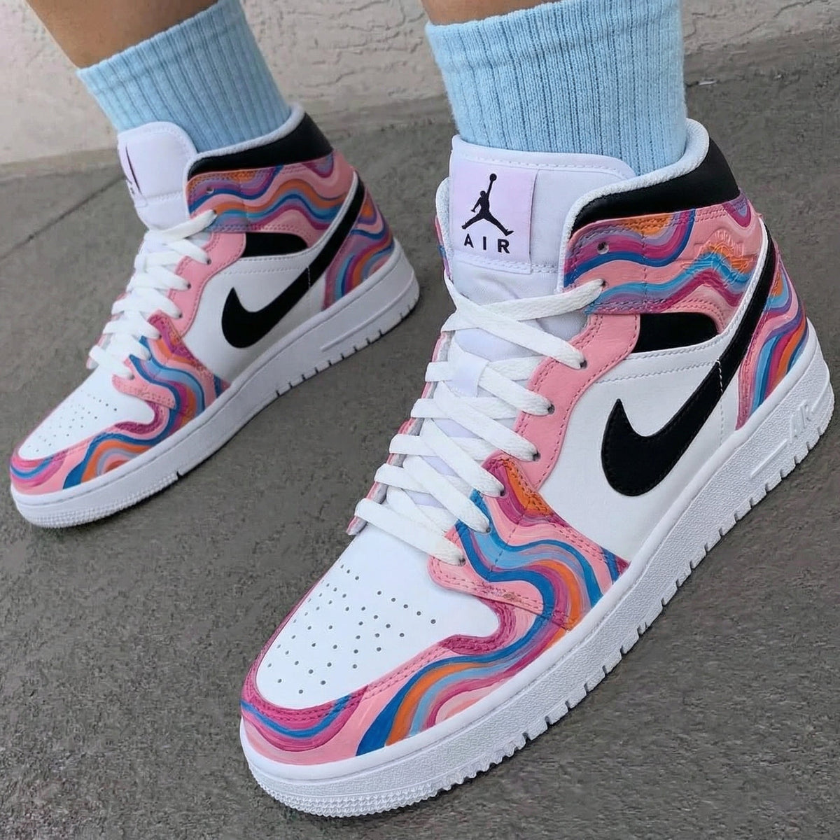 Wave Pattern Baby Pink Black Custom Air Jordan 1