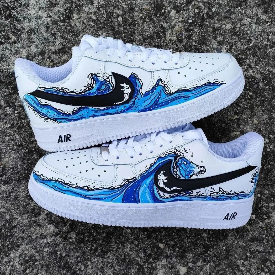 Wave Pattern Blue Black Custom Air Force 1