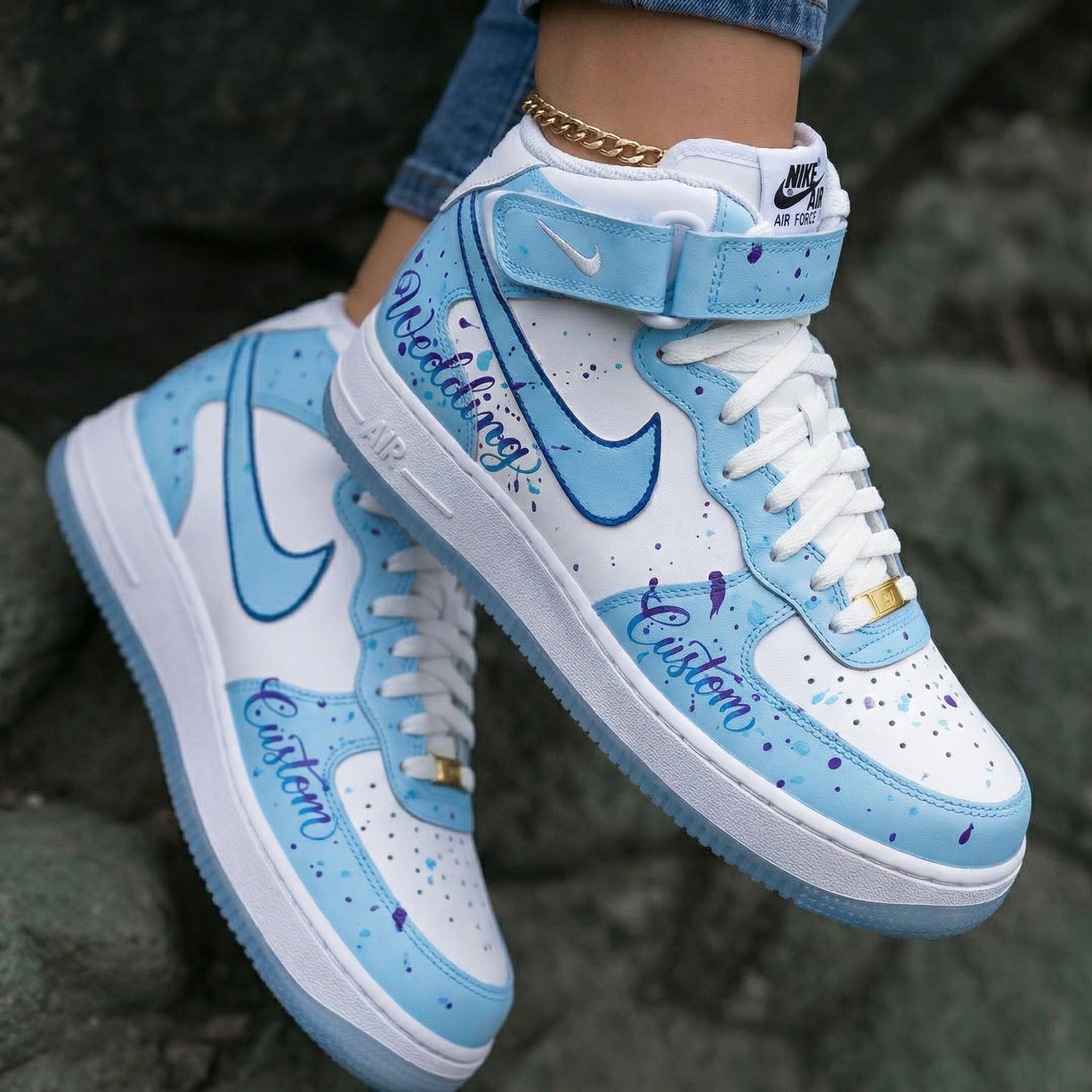 Wedding Theme Baby Blue Custom Air Force 1