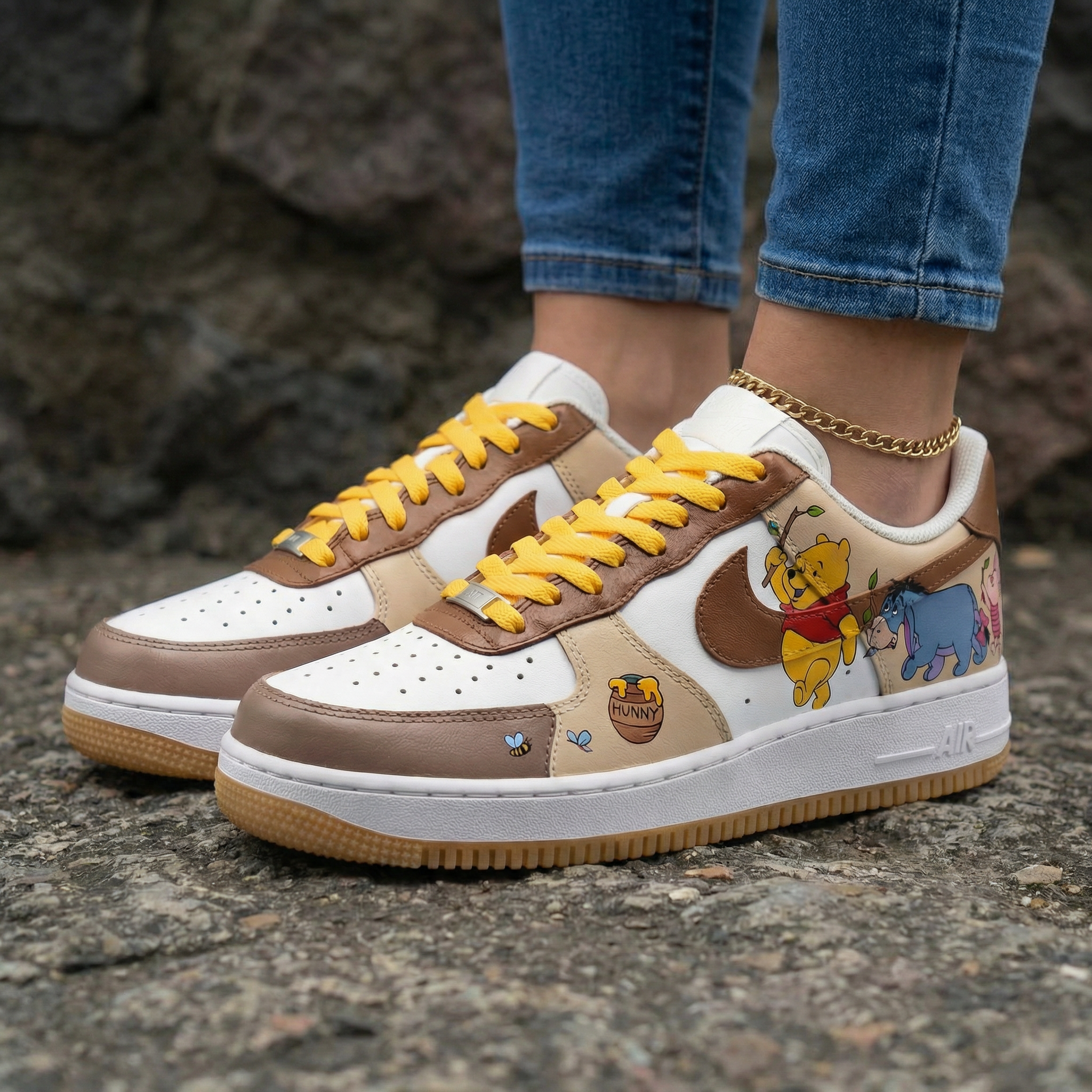 Winnie The Pooh Theme Yellow Brown Custom Air Force 1
