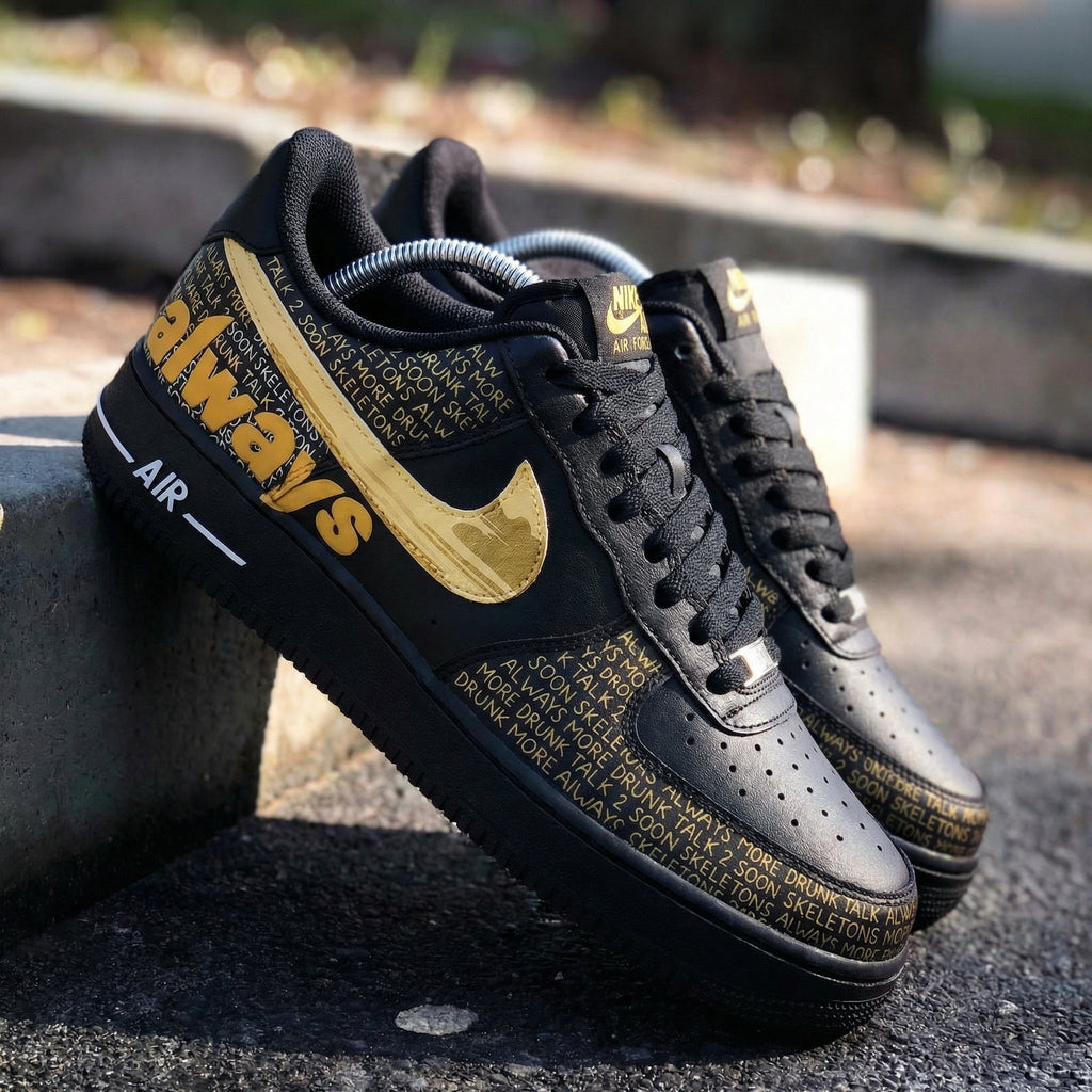 Word - Pattern Black Gold Custom Air Force 1