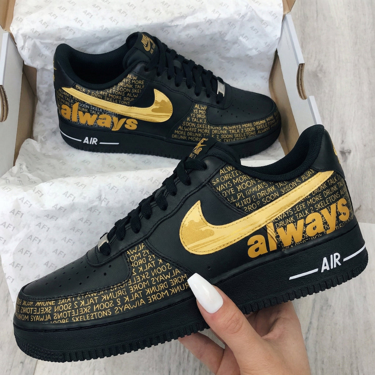Word - Pattern Black Gold Custom Air Force 1