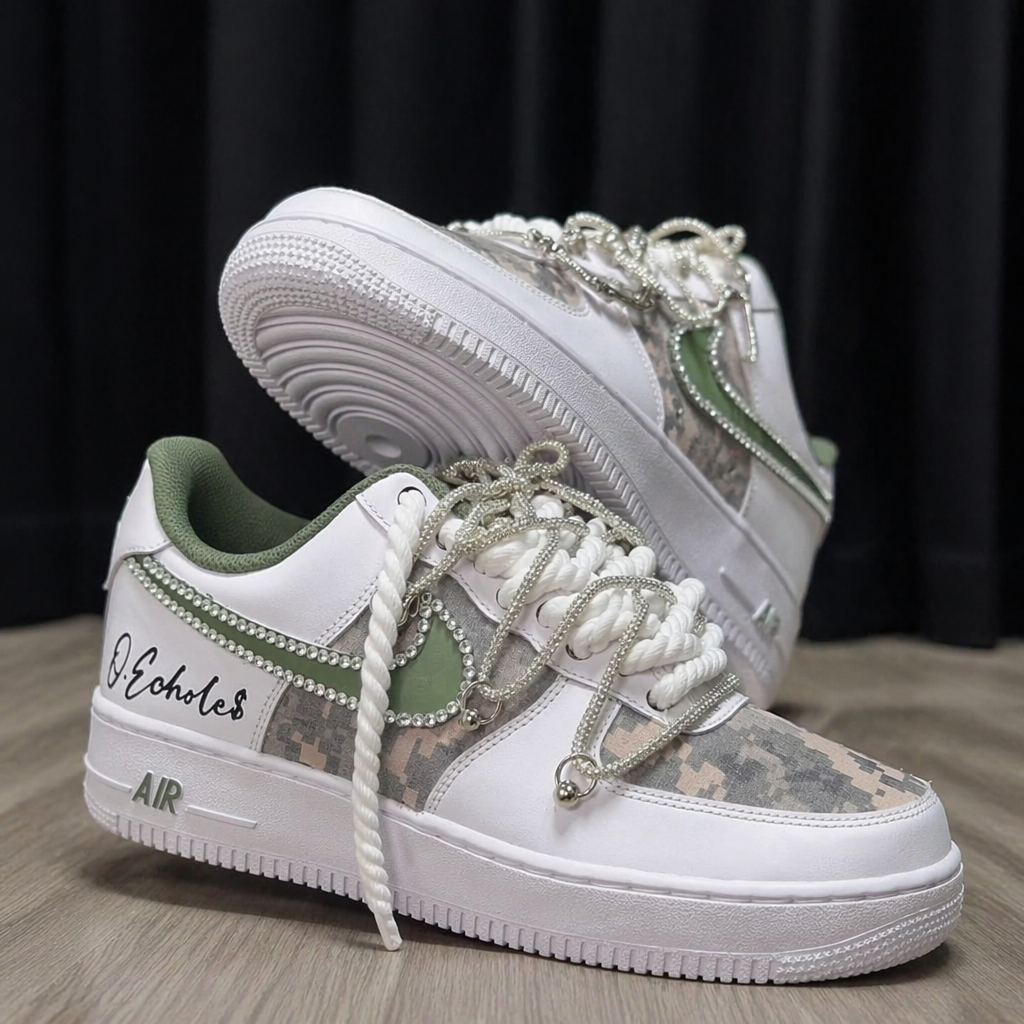 Hand Painted Camo Rhinestone Custom Air Force 1 Sneakers