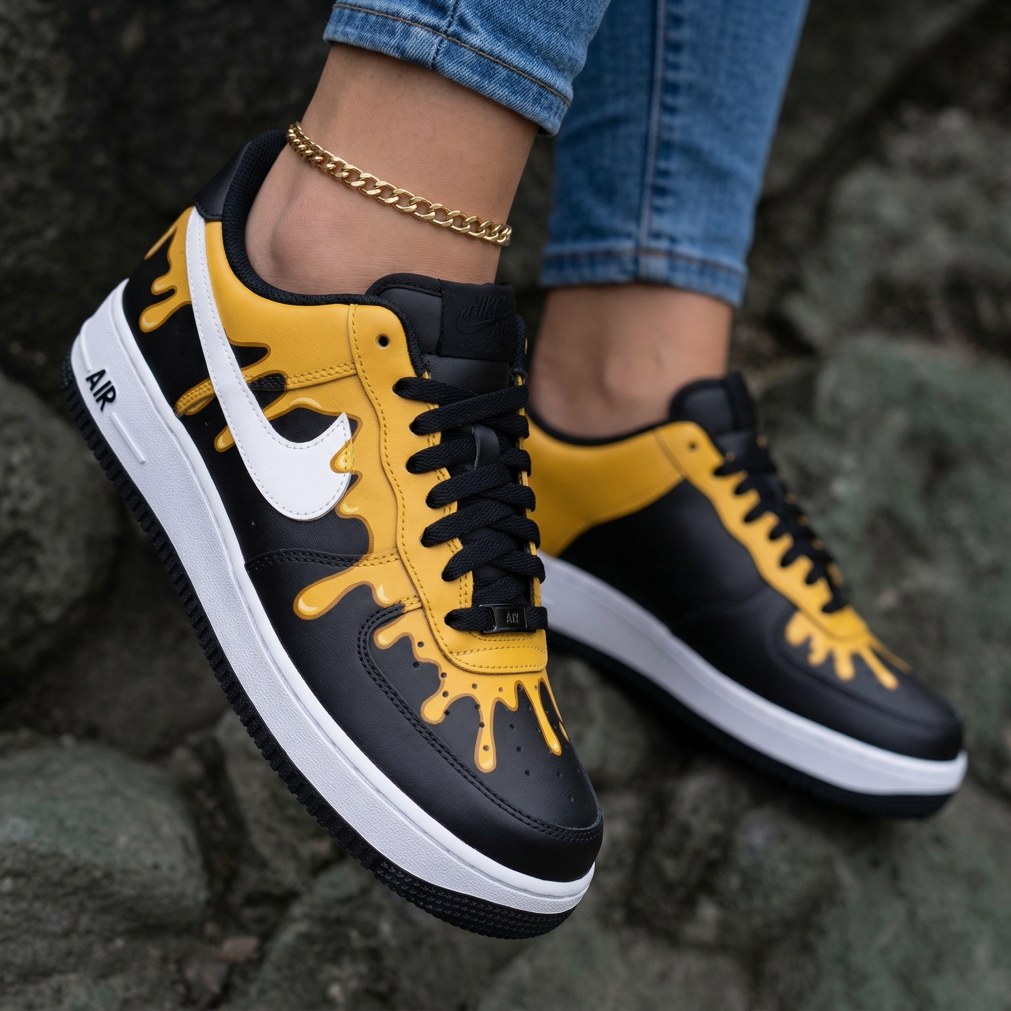 Yellow Drip Black Yellow Custom Air Force 1