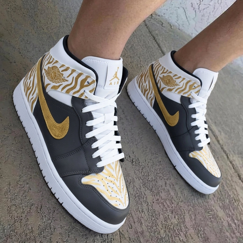 Zebra Pattern Gold Dark Gray Custom Air Jordan 1