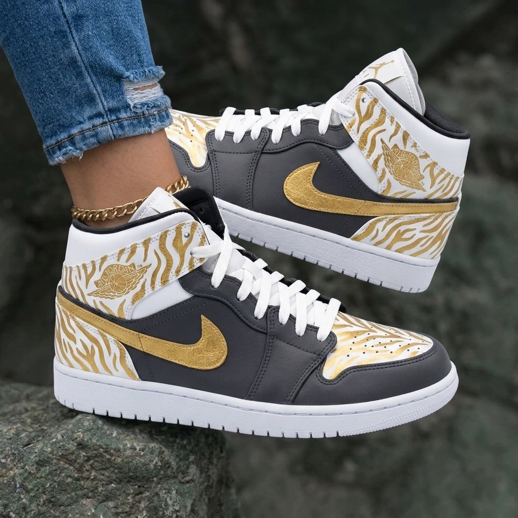 Zebra Pattern Gold Dark Gray Custom Air Jordan 1