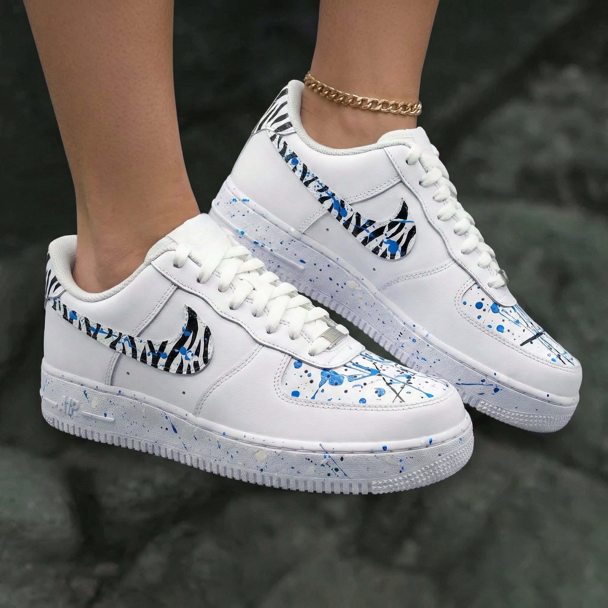 Zebra Stripes Blue Splatter Custom Air Force 1